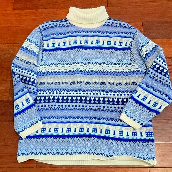 Made in Italy of Benetton Wool Sweater Knit Danish Pattern Scandinavian … - Picture 1 of 7